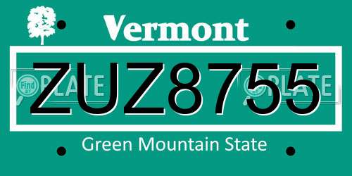 ZUZ8755 Vermont License Plate