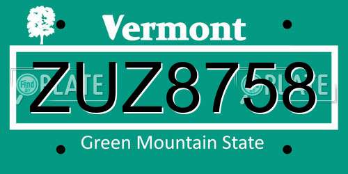 ZUZ8758 Vermont License Plate