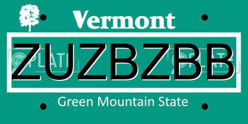 ZUZBZBB Vermont License Plate