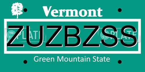 ZUZBZSS Vermont License Plate