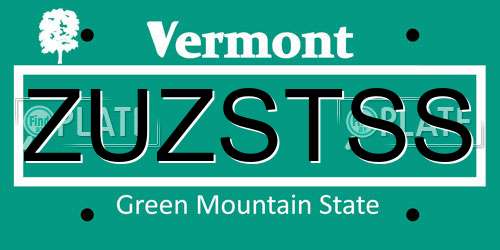 ZUZSTSS Vermont License Plate