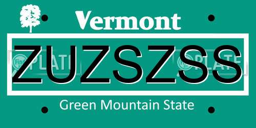 ZUZSZSS Vermont License Plate