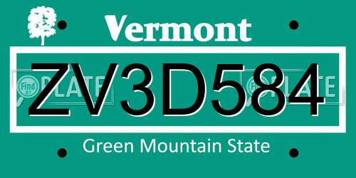 ZV3D584 Vermont License Plate