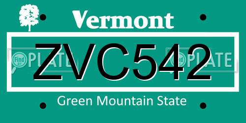 ZVC542 Vermont License Plate