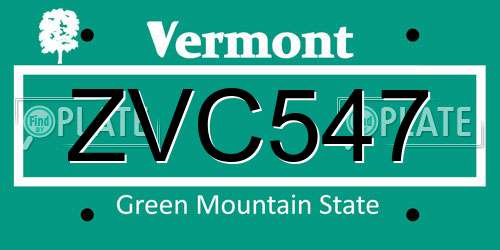 ZVC547 Vermont License Plate