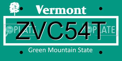 ZVC54T Vermont License Plate