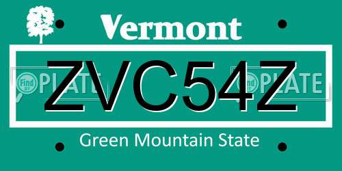 ZVC54Z Vermont License Plate