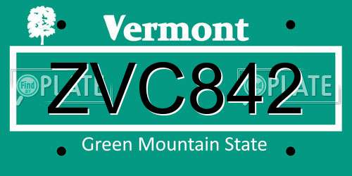 ZVC842 Vermont License Plate