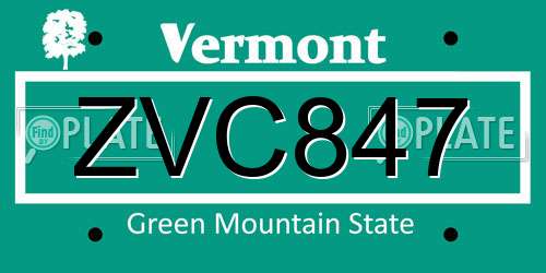 ZVC847 Vermont License Plate