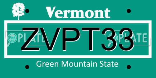 ZVPT33 Vermont License Plate