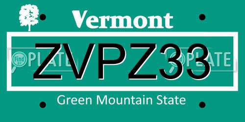 ZVPZ33 Vermont License Plate