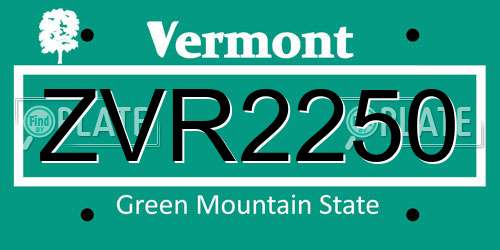 ZVR2250 Vermont License Plate