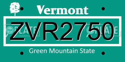 ZVR2750 Vermont License Plate