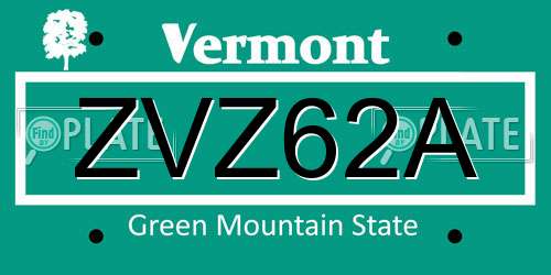 ZVZ62A Vermont License Plate