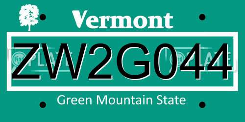 ZW2G044 Vermont License Plate