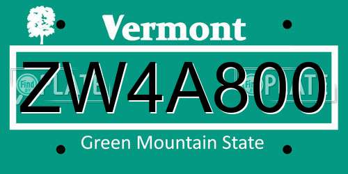ZW4A800 Vermont License Plate