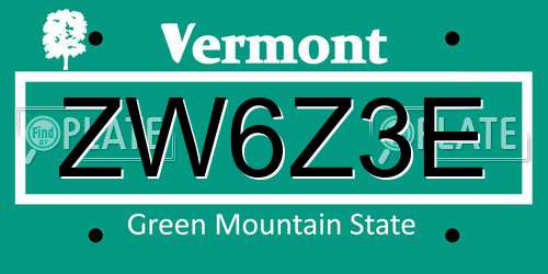 ZW6Z3E Vermont License Plate