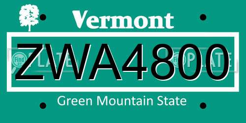 ZWA4800 Vermont License Plate
