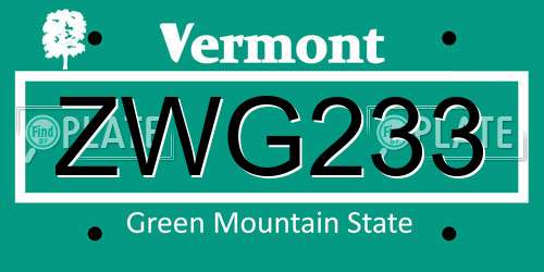 ZWG233 Vermont License Plate