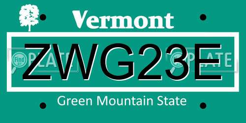 ZWG23E Vermont License Plate