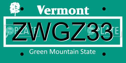 ZWGZ33 Vermont License Plate