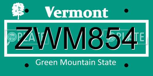 ZWM854 Vermont License Plate