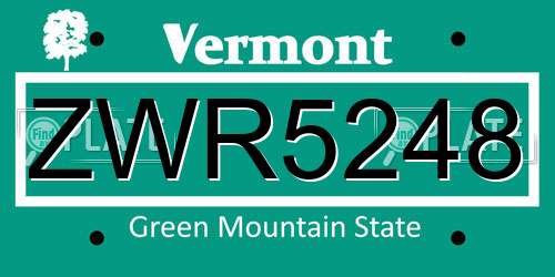 ZWR5248 Vermont License Plate