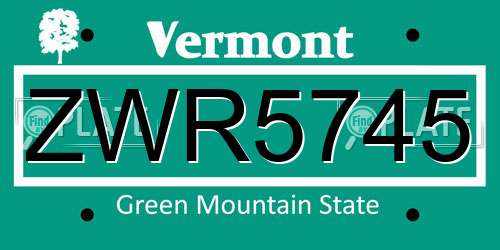 ZWR5745 Vermont License Plate