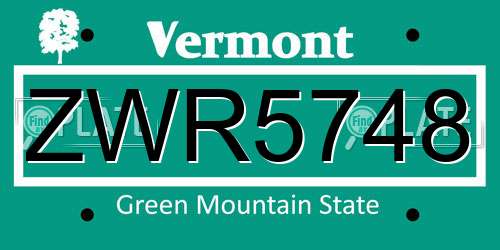 ZWR5748 Vermont License Plate