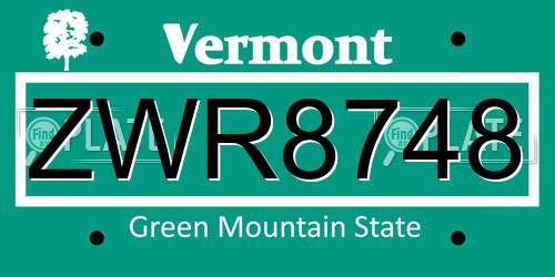 ZWR8748 Vermont License Plate