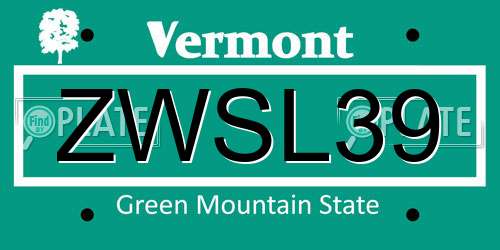 ZWSL39 Vermont License Plate