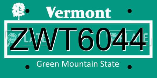 ZWT6044 Vermont License Plate