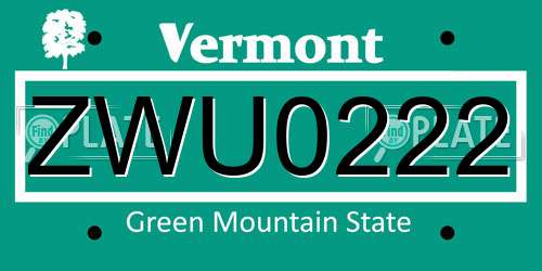 ZWU0222 Vermont License Plate