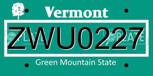ZWU0227 Vermont License Plate