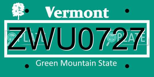 ZWU0727 Vermont License Plate