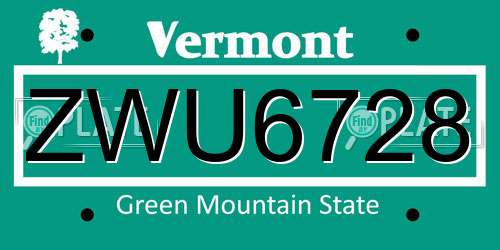 ZWU6728 Vermont License Plate
