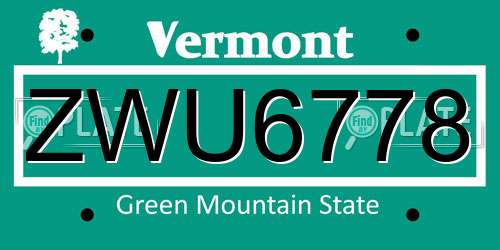 ZWU6778 Vermont License Plate