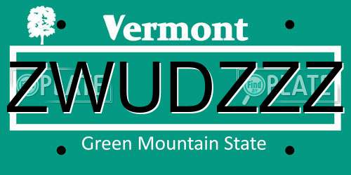 ZWUDZZZ Vermont License Plate