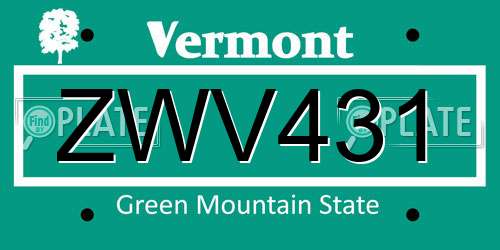 ZWV431 Vermont License Plate