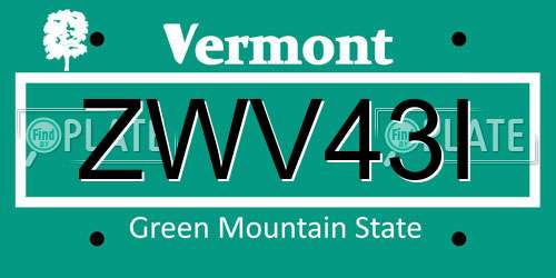 ZWV43I Vermont License Plate