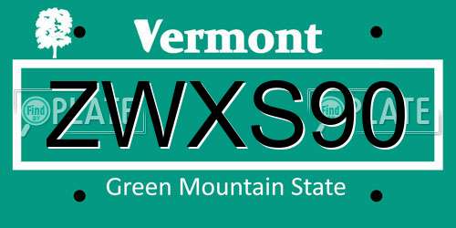 ZWXS90 Vermont License Plate