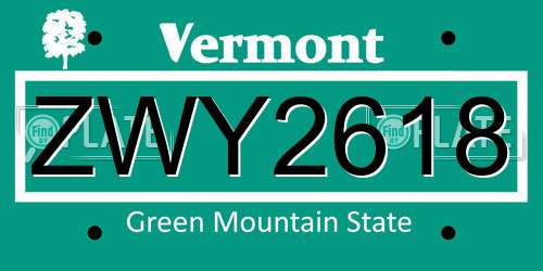 ZWY2618 Vermont License Plate