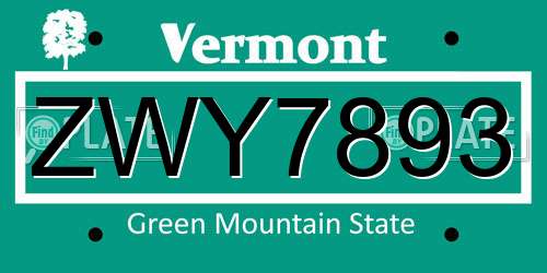 ZWY7893 Vermont License Plate