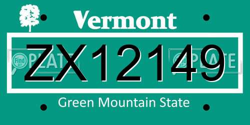 ZX12149 Vermont License Plate