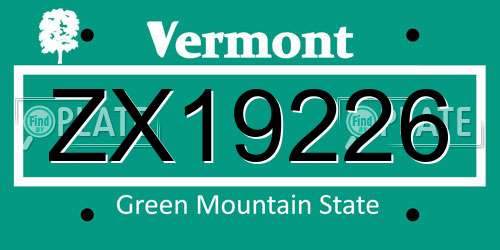 ZX19226 Vermont License Plate