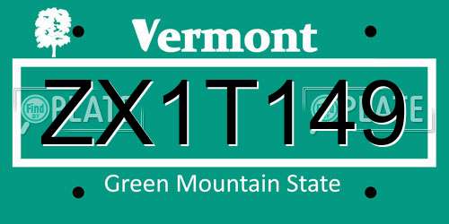 ZX1T149 Vermont License Plate