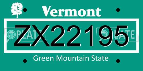ZX22195 Vermont License Plate
