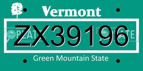 ZX39196 Vermont License Plate