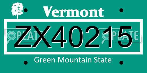 ZX40215 Vermont License Plate