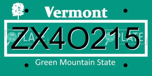 ZX4O215 Vermont License Plate